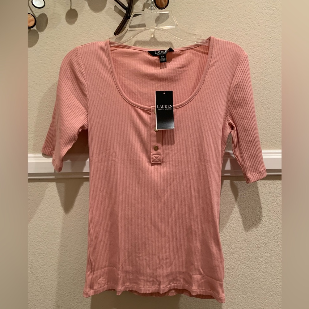 FINAL PRICE NWT Ralph Lauren Henley: Pink Blush, 3 Golden Buttons, Round Neck, S - Picture 1 of 8